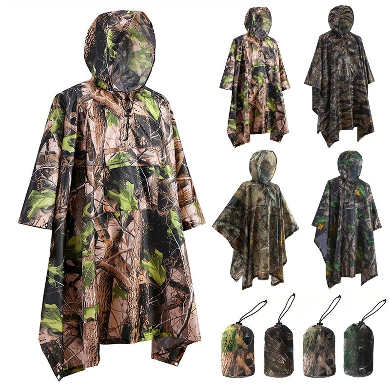 Outdoor Multifunctional Tactical Poncho Camping Hunting Cycling Cape Hiking Portable Waterproof Camouflage Raincoat Wholesale
