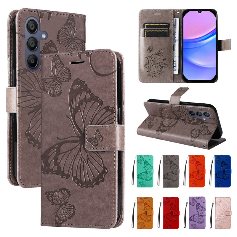 Suitable for Samsung A17 Mobile Phone Case S26S25Ultras24+ Embossed Butterfly Leather Case A37A57 Protective Case Japan and South Korea