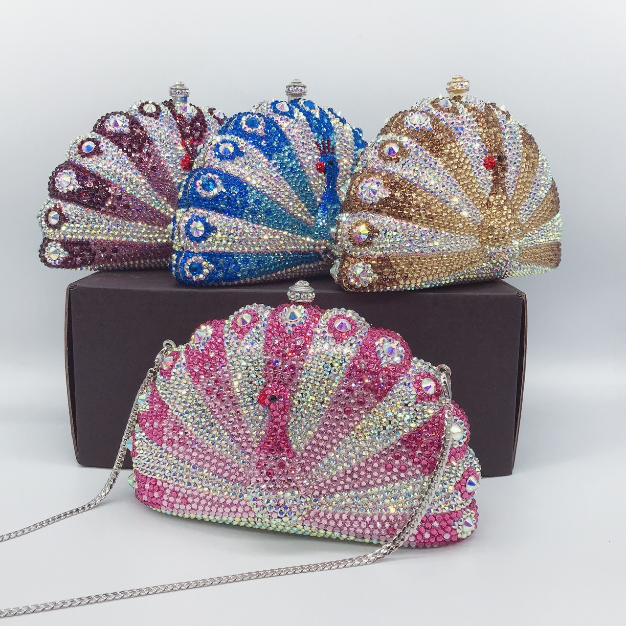* Peacock Open Screen Diamond Banquet Bag Bags estilo europeo y americano lleno de bolsas de mano de diamantes bolsas de cristal de banquete transfronterizas