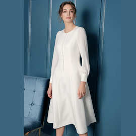 白色长袖衬衫长裙欧美高端大牌名媛气质连衣裙春装2022年新款女装