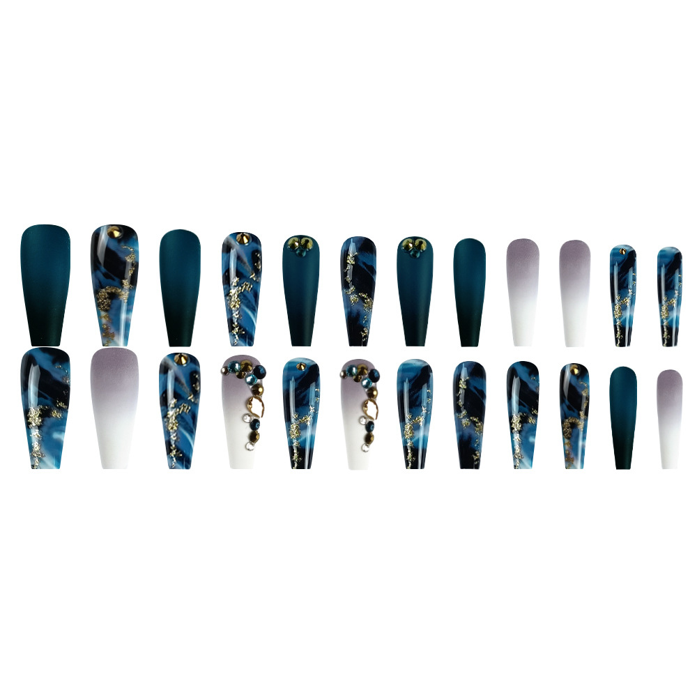 24 piezas de armadura de vestir de alta gama de moda, oro azul, gradiente, uñas de uñas de diamantes, parche de uñas de venta caliente transfronterizo image 6