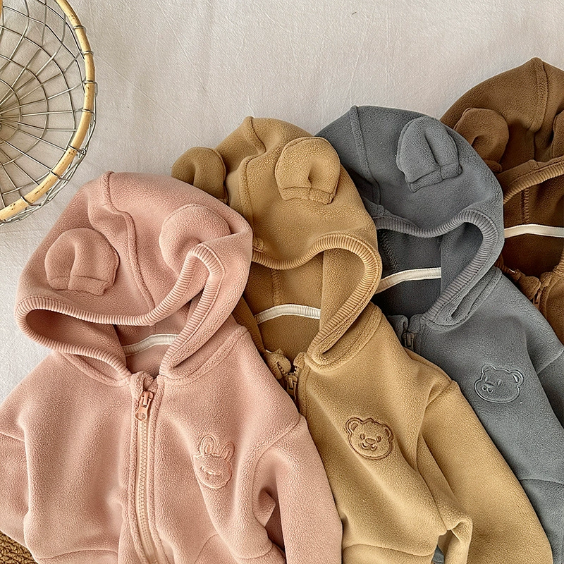 Children's velvet autumn hoodie, boys demi-season down jacket, thermal fleece, sizes 73–120 cm