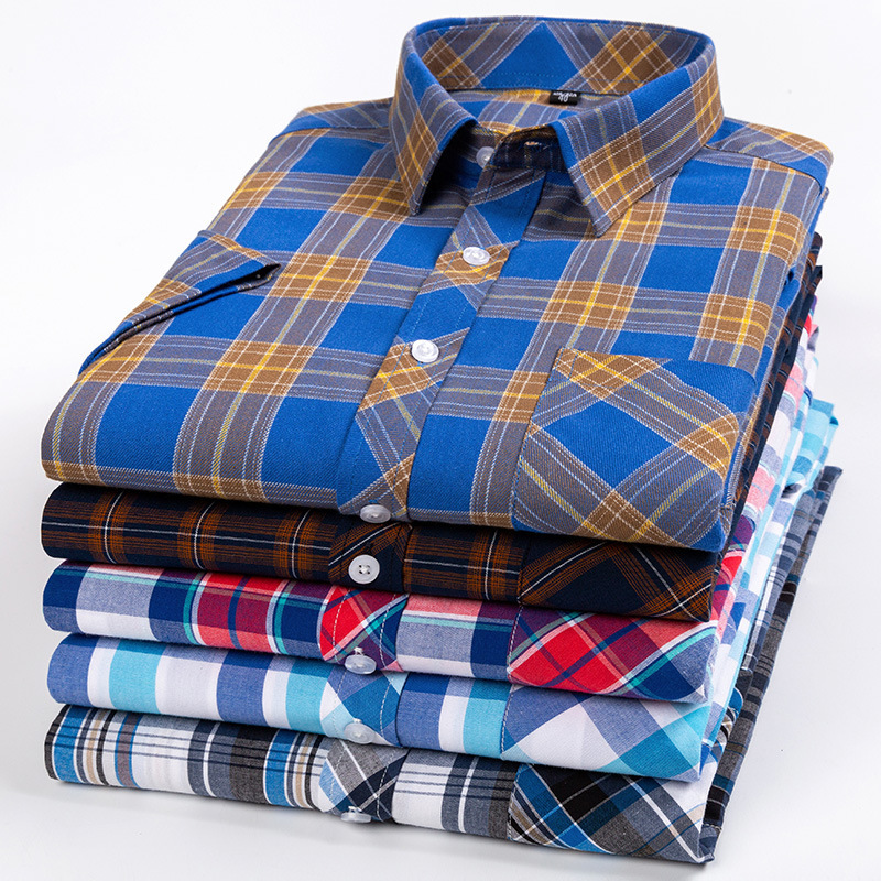 Summer Super plus size Thin Cotton Short-sleeved Shirt Fashion Casual Cotton Plaid Shirt Youth Men's Top