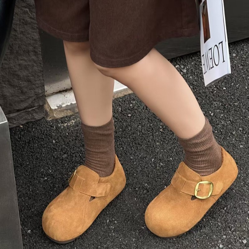 真皮勃肯鞋女2025秋季新款复古全包厚底内增高豆豆鞋软底加绒棉鞋|undefined