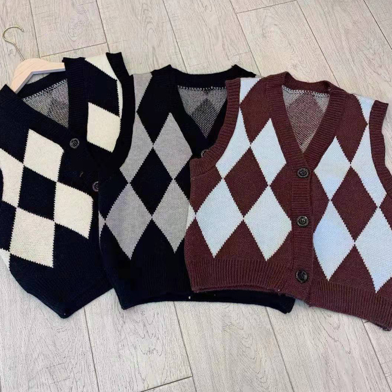 Rombo V-cuello de punto chaleco abrigo para las mujeres primavera y otoño nuevo retro chaleco exterior corto superior image 8