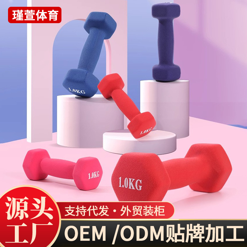 Cross-Border Wholesale Home Fitness Plastic-Coated Dumbbells for Women, Home Exercise Barbells for Arm Training, Small Solid Cast Iron Dumbbells