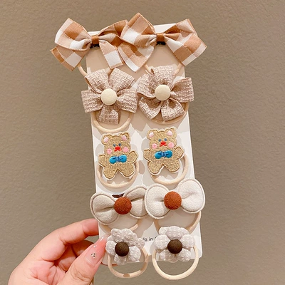 Milk brown ten-piece children's hair band Saç üçün rezinlər - f8179-2-10-piece-bear-set-opp-bag