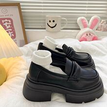 黑色厚底乐福鞋女2025新款增高英伦风百搭小皮鞋一脚蹬软底单鞋