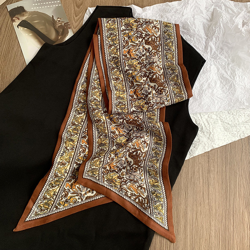 Primavera y otoño bufanda de seda coreana cinturón para el cabello bufanda larga de moda de doble capa para mujer bufanda de piel de seda de imitación bufanda de cuello fino bufanda profesional de todo fósforo