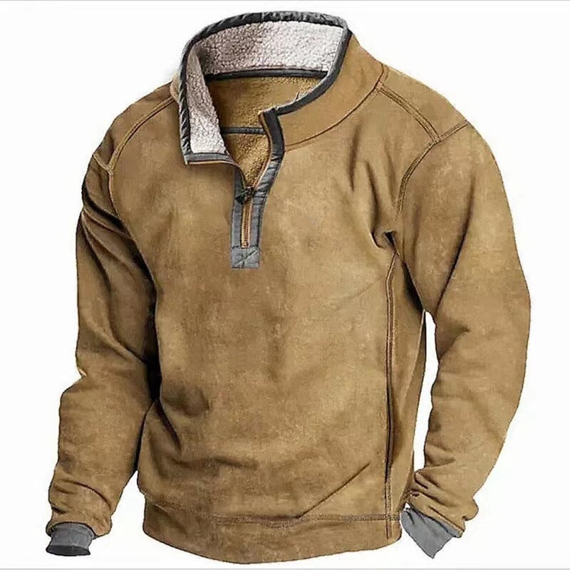 912 # Foreign Trade Pure Color Sweatshirt Men's Casual Sweatshirt Stand Collar Placket Zipper Velvet Sweatshirt Autumn and Winter Tops for Men