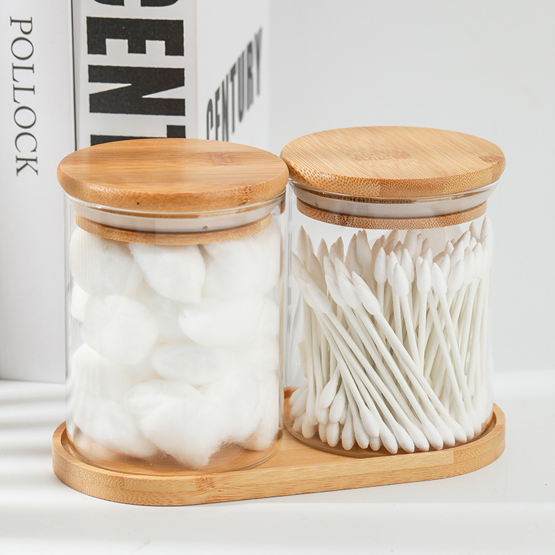 Cross-border borosilicate glass sealed jar transparent cotton swab makeup cotton cleansing cotton storage tank suit wholesale