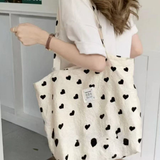 2025 Canvas Bag New Fashion Bag Love Ins Shoulder Large Capacity Commuter Tote All-Match