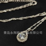 水滴形锆石满钻吊坠项链银饰扭纹链设计日常穿搭闪耀吸睛锁骨链