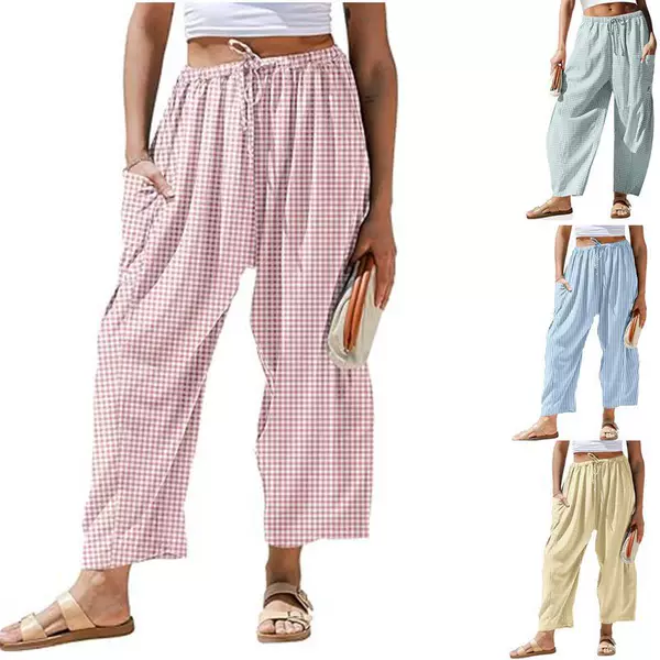 2026 European and American Foreign Trade Cross-Border Women's Clothing Amazon Hot-Selling Drawstring Pocket Patch Loose Harem Wide-Leg Pants