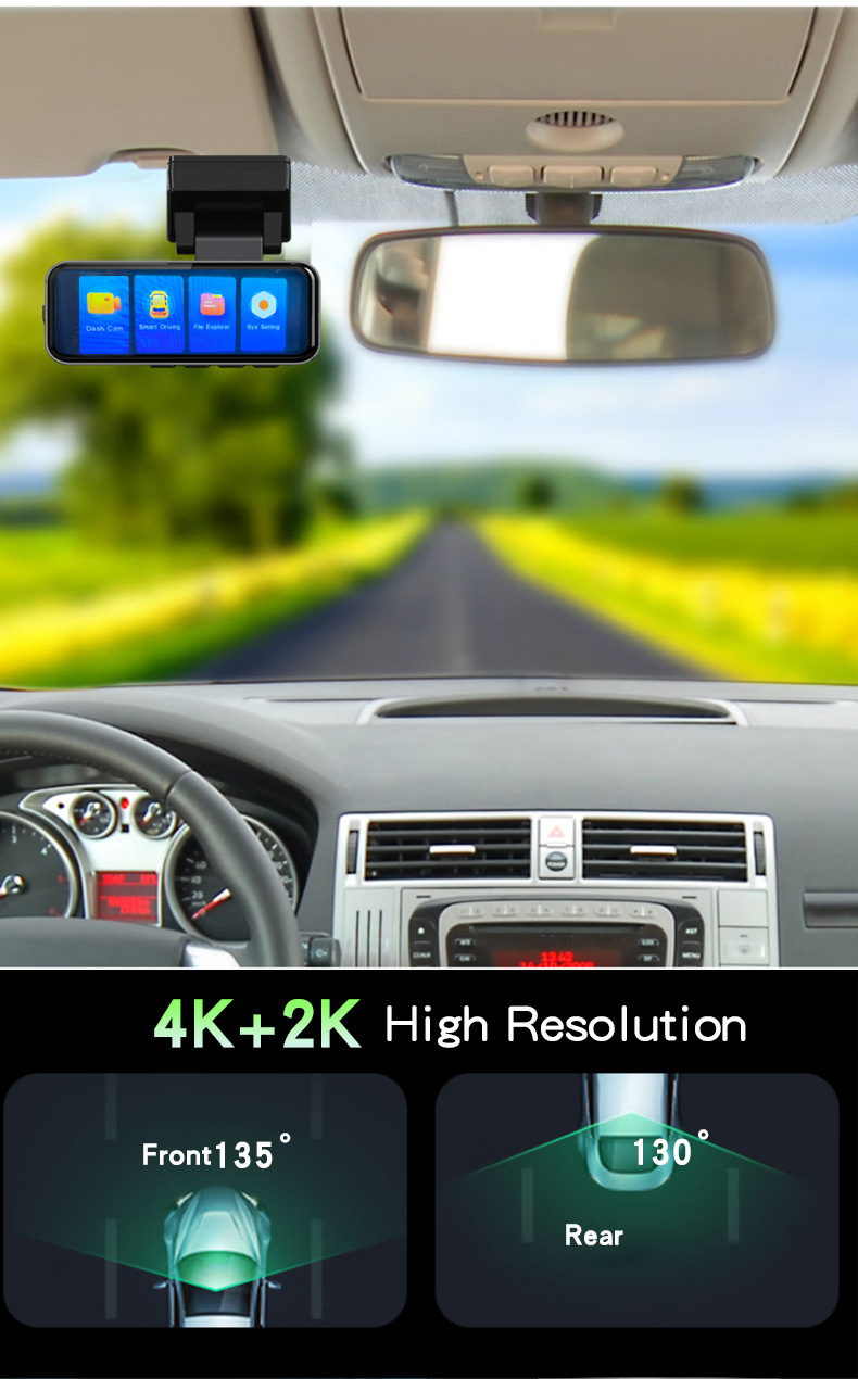 Cross-Border New Model 4K+2.5K Dash Cam 3inch Hd with Support for Wifi and Gps Infrared Night Vision Car Dvr