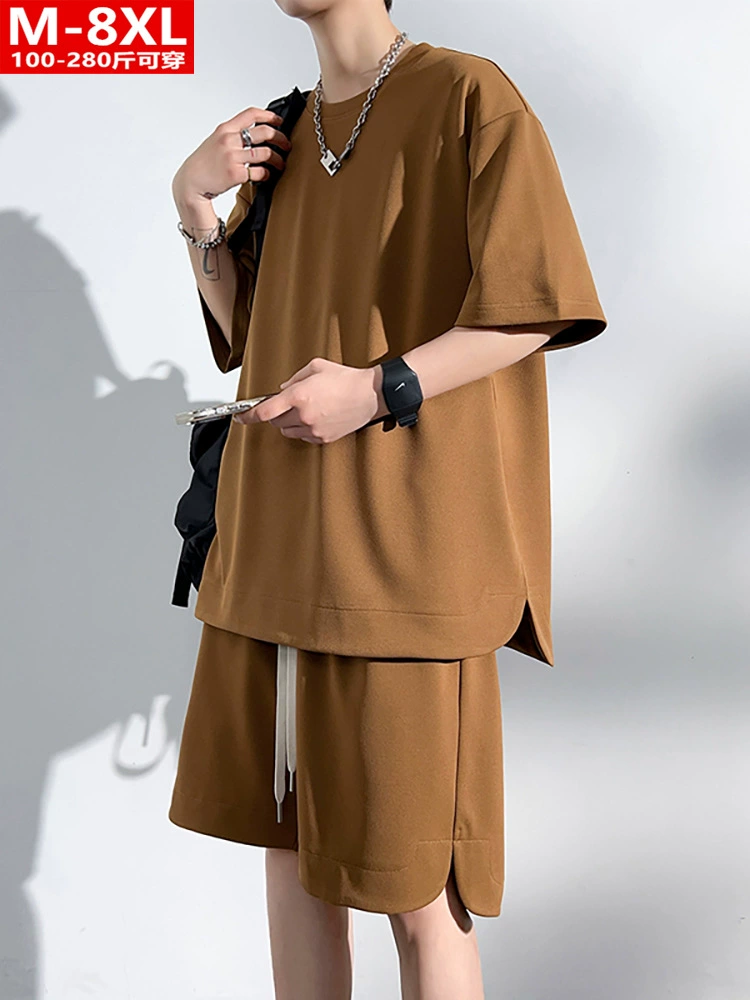 Summer short sleeve T-shirt with a round collar, trousers, sports suit, plus size