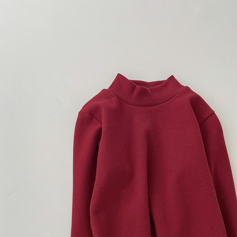 Camiseta de cuello medio elástica de 280 g para niños y niñas, estilo otoño 2026, talla 150-160