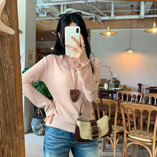 法式镂空半开领长袖针织打底衫女秋季2025新款韩版慵懒风显瘦上衣