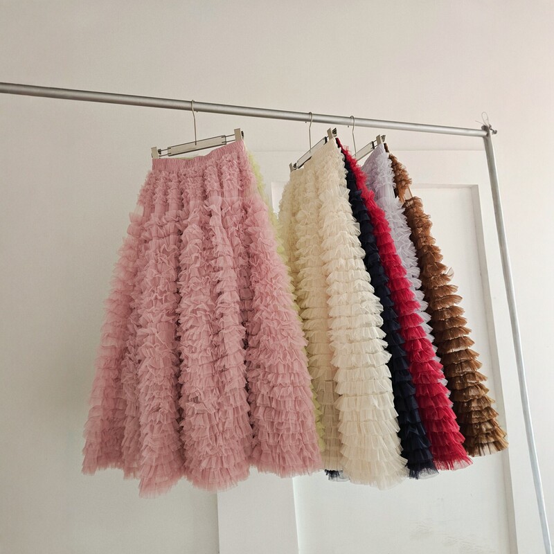 30-Layer High-End Pleated Puffy Long Skirt with a Rich Design, High-Waisted Multi-Layered Cake Skirt for Women