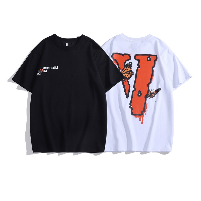 ins潮牌喷漆大V夏装VLONE短袖T恤蝴蝶纪念版男女情侣装批发