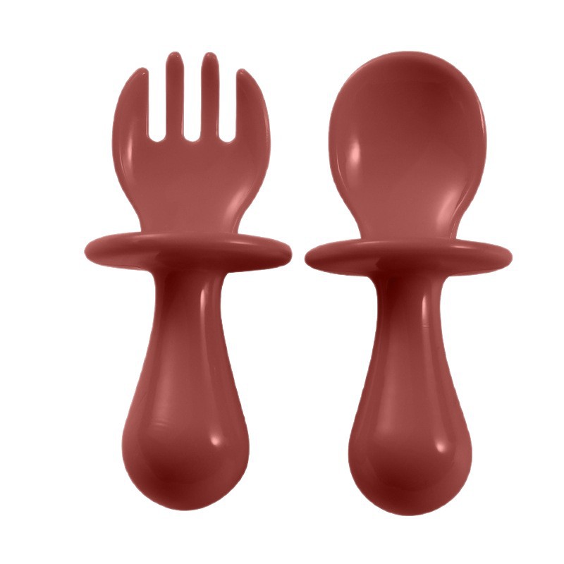 Suministro directo de fábrica cuchara de bebé niños suplemento alimenticio tenedor cuchara niños aprenden comida cuchara de entrenamiento cuchara anti-estrangulamiento mango corto tenedor cuchara