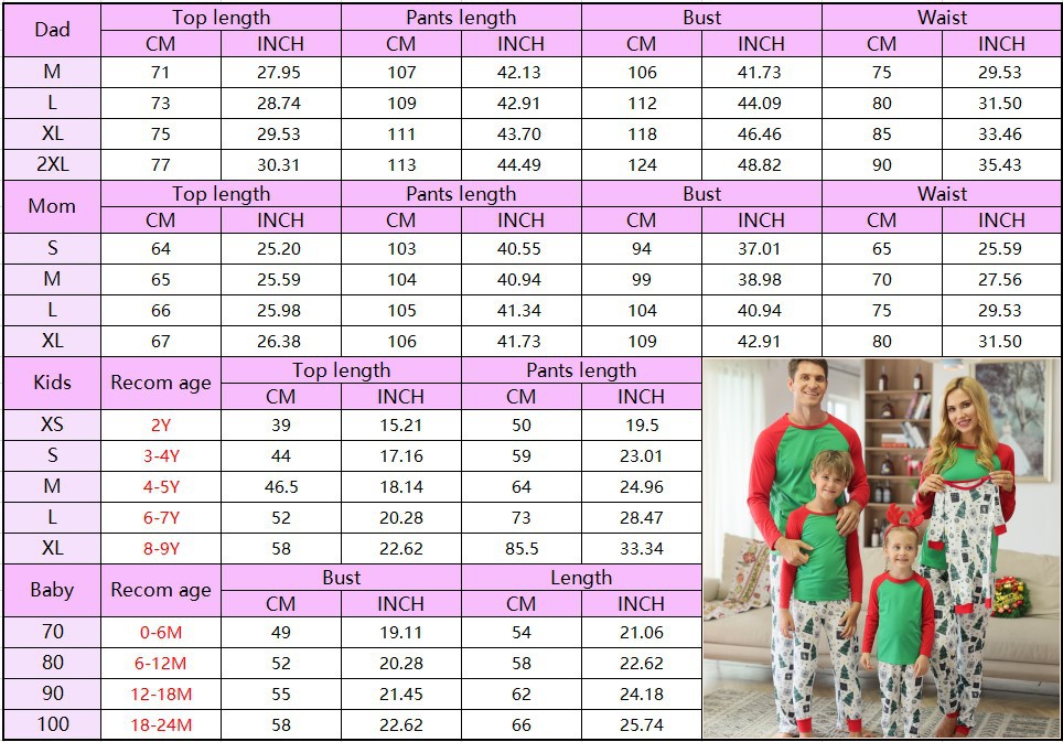 Passende Weihnachts-Eltern-Kind-Pyjama-Anzüge für die Familie