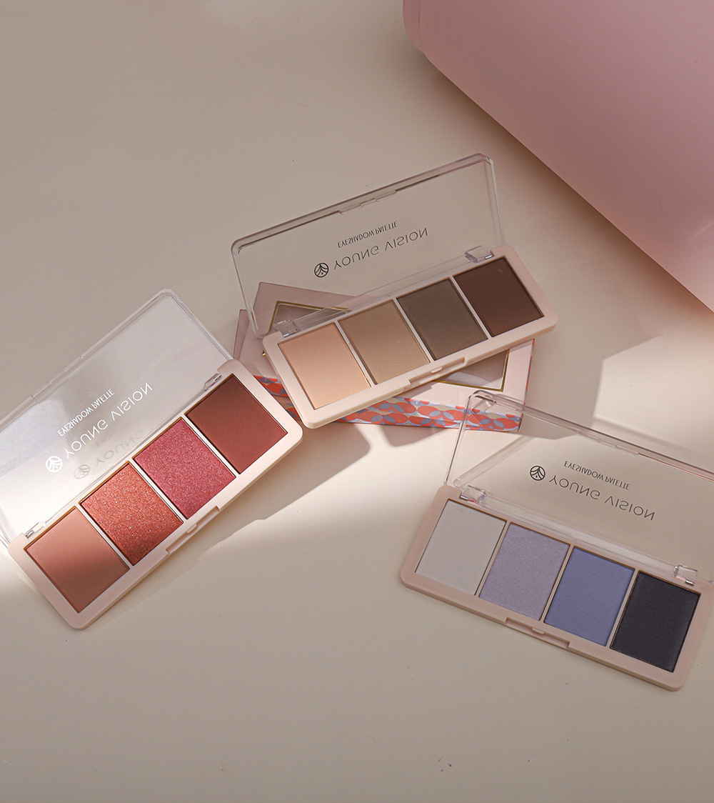 YOUNG VISION Four-color Eyeshadow Set: A daily light makeup eyeshadow palette with multiple pearlescent, matte and glossy tones undefined