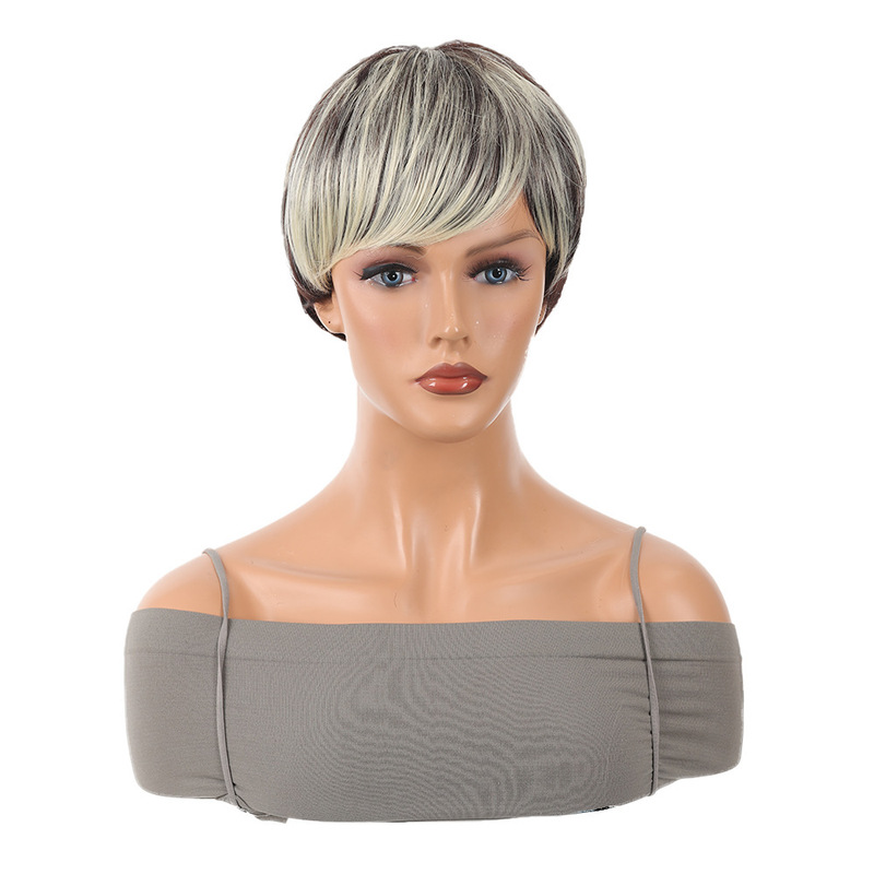 European and American style short gray women's wig with pixie cut bangs and soft hair European and American style short gray women's wig with pixie cut bangs and soft hair