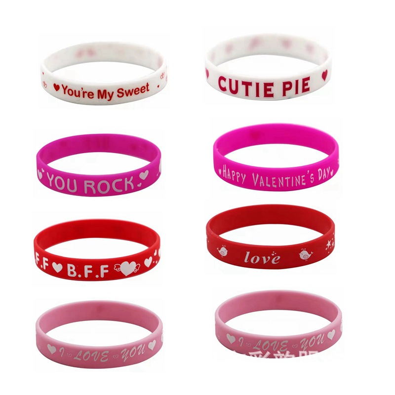 Brazaletes de regalo transfronterizos para el día de San Valentín, joyas para solteros, brazaletes de silicona, brazaletes de boda dulces, logotipo imprimible