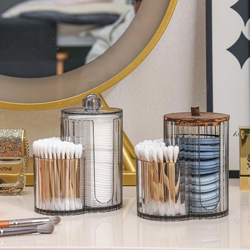 two-in-one one bamboo cover cotton box facial wipe double hole storage box dustproof with cover cotton puff powder puff finishing box