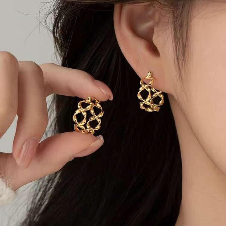 925 Silver Twisted Earrings Niche Design Women's 2025 New Hot Style Earrings Light Luxury High-End Earrings