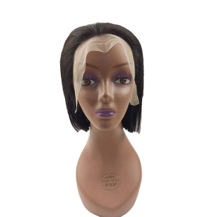 Cross-border Europe, America and Africa women's short wig 13*4 lace natural color wave wave head wig full human hair 8 inches