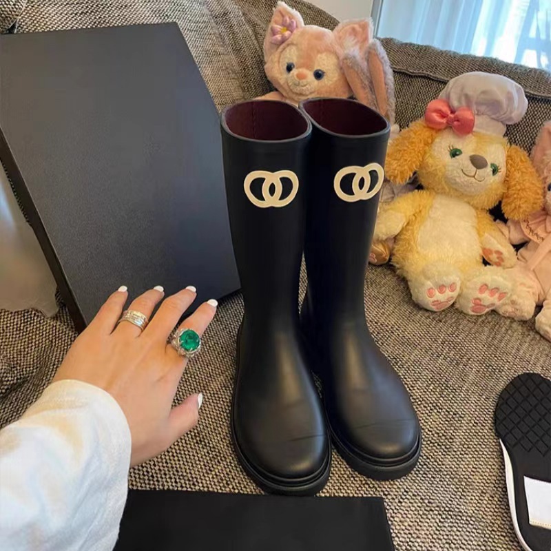 Quality Shoes Version C Brand Small Fragrance Style Vintage Waterproof Non-Slip Rain Thick-Soled Long Over-the-Knee High Tube Riding_vogvips.com