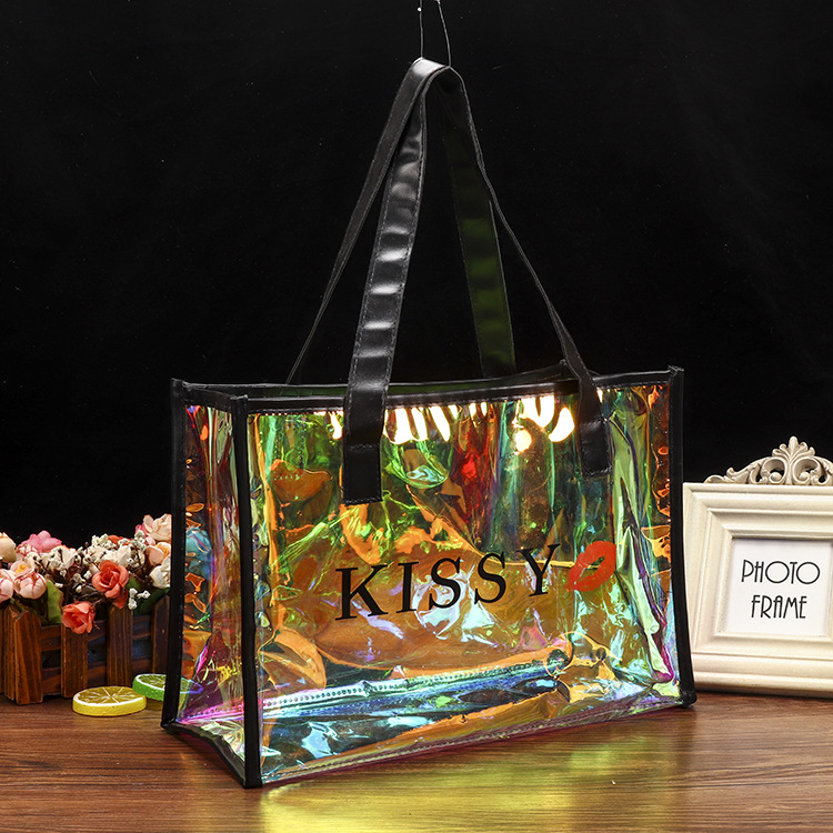 幻彩镭射设计LOGO  网红潮牌同款pvc透明 单肩包塑料手提手拎袋子