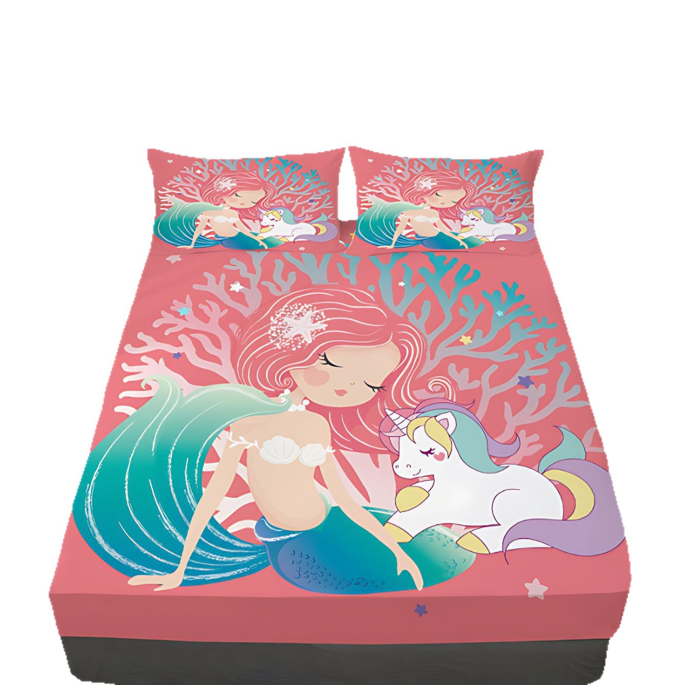 TEMU / JIT Amazonas pequeña sirena dibujos animados 3D impresión digital camas de cama de cama de cama