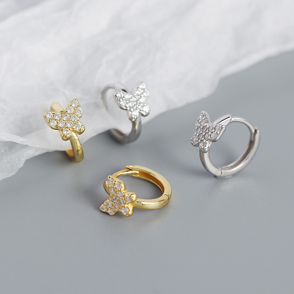 Sweet Butterfly Sterling Silver Plating Rhinestones Earrings 1 Pair