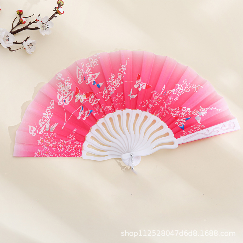 Abanico Plegable de Plástico Estilo Chino para Mujer, Abanico Plegable para Disfraces de Verano, Abanico Plegable para Danza y Espectáculos al por Mayor