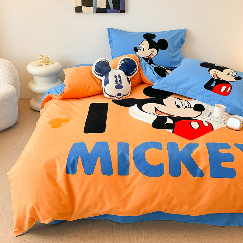 Todo el algodón grueso molienda Mickey otoño invierno impresión de cuatro piezas de dibujos animados para niños sábanas de algodón cubierta de tres piezas