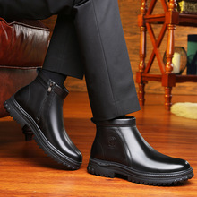 老人头马丁靴加绒冬季跨境羊毛保暖高帮棉鞋男士工装皮靴真皮厚底