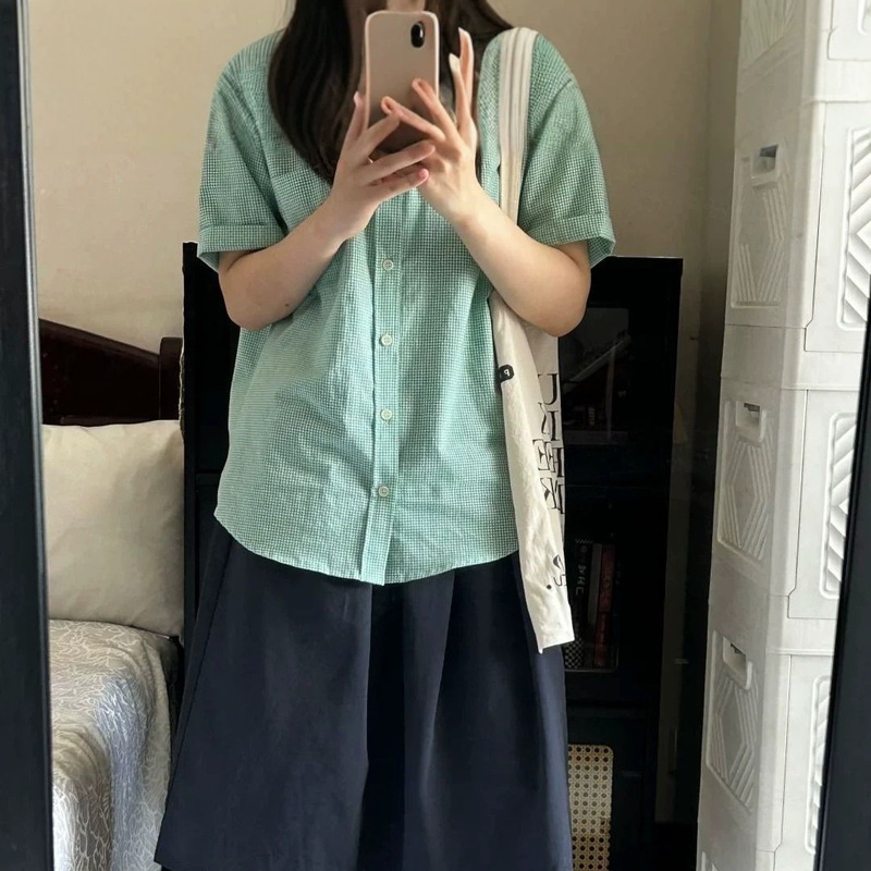 Vintage design niche short-sleeve shirt, loose fit, new slimming versatile casual sun protection top, summer shirt