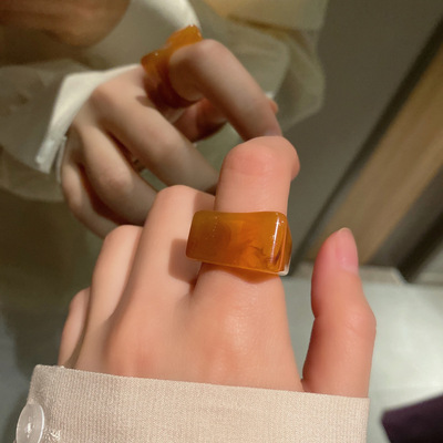 ins日韩夸张几何树脂指环个性新潮款网红不规则戒指时尚设计手饰|ms