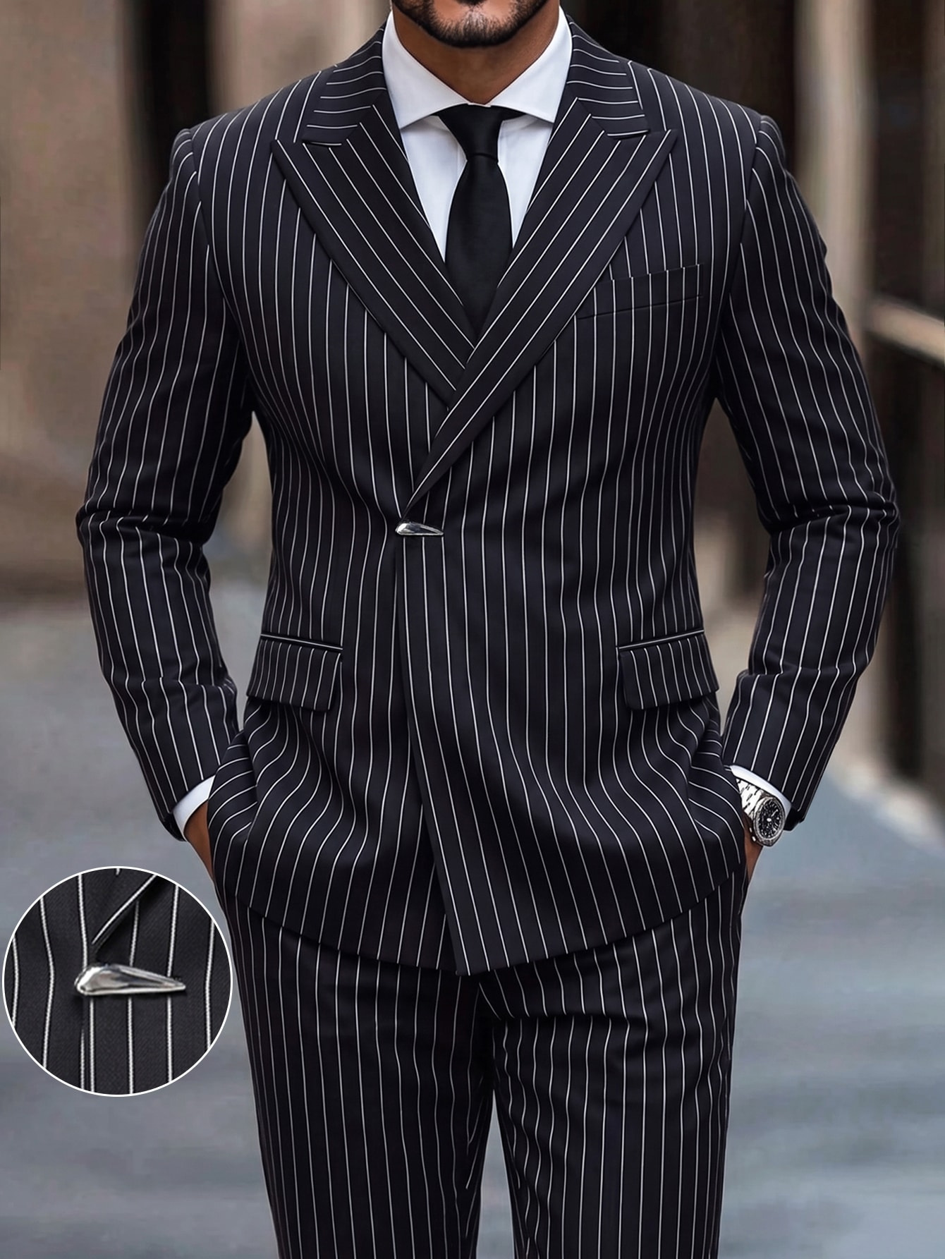Traje a Rayas para Hombre de Poliéster para Banquetes image 14