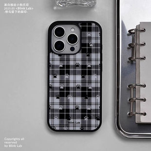 Black and White Plaid Puppy Suitable for Ins Style 16 Apple 15 Promax Korean Mobile Phone Case iPhone 13 Anti-Fall 12 Hard