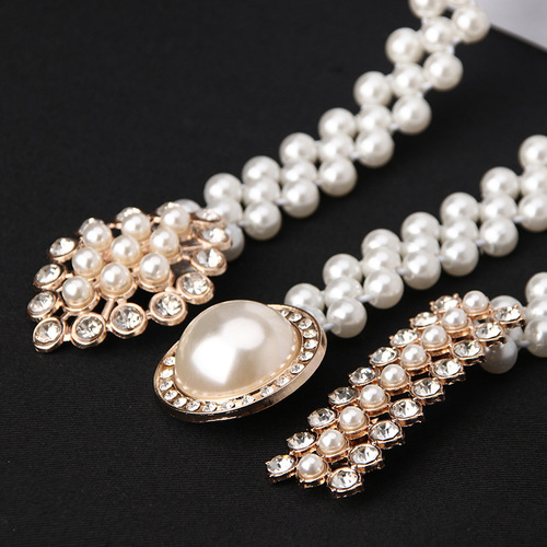 Women's Pearl Waist Chain Korean Style Rhinestone Pearl Decorative Belt Fashion Sweet Dress Elastic Belt Women Wholesale