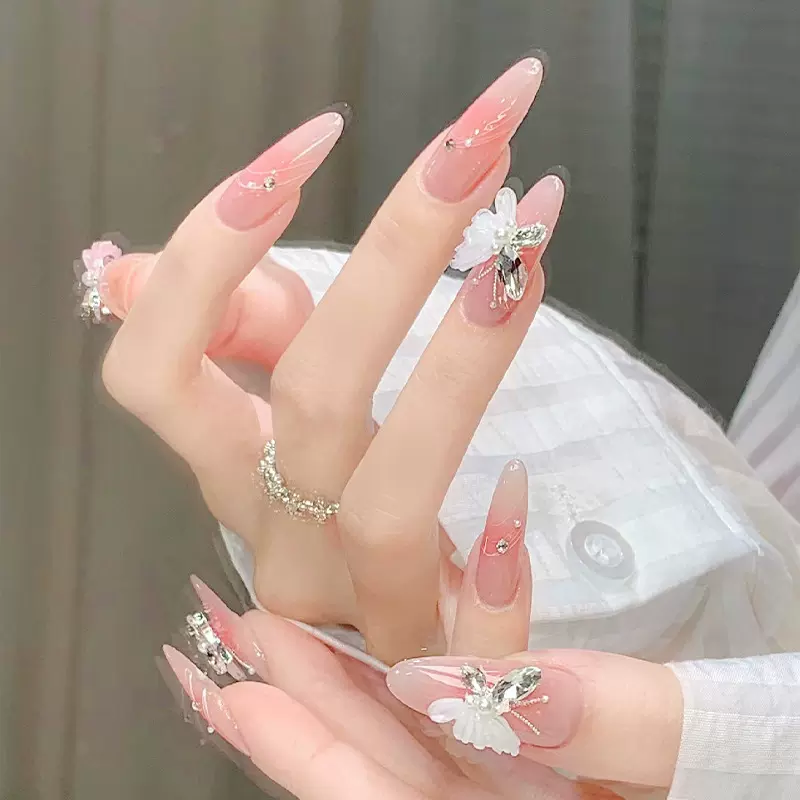 穿戴甲腮红冰晶蝴蝶纯欲美甲贴片甲高级感假指甲成品批发显瘦