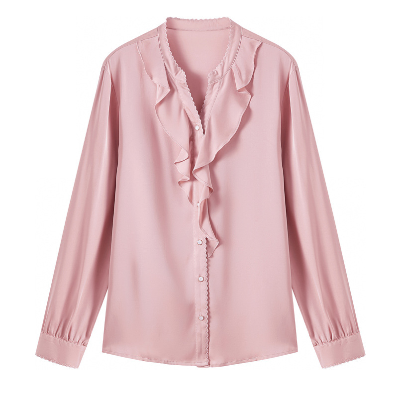 Spring elegant solid color silk fashionable shirt