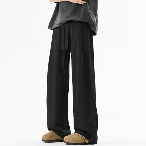 Men's Deep Gray High-End Style Pants 2025 Summer New Japanese Youth Flared Suit Wide Leg Casual Trousers