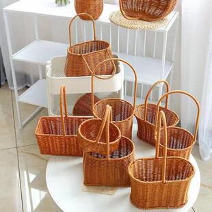Hand-held Flower Basket Rattan-like Flower-arranging Blue Flower Art Handmade Rattan Woven Basket with Flower Mud Basket Straw Woven Basket