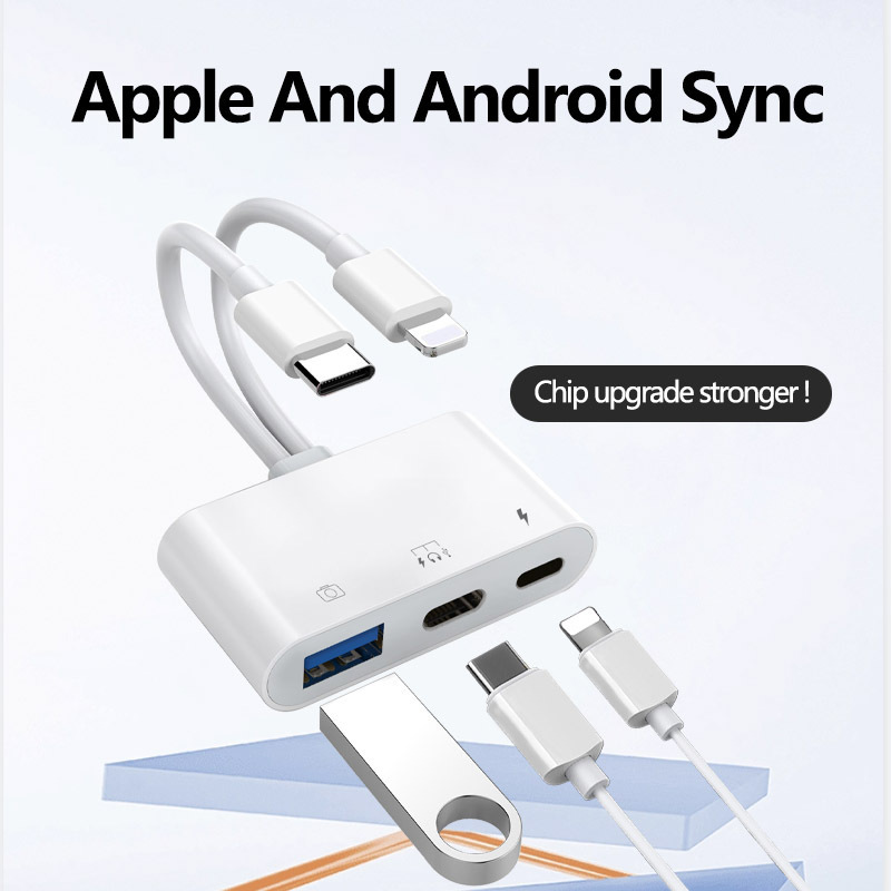 Universal Three-Wire Card Reader for Mobile Phones and Computers, Multi-Functional 8-in-1 Tf Card Sd Camera Card Otg External Card Reader