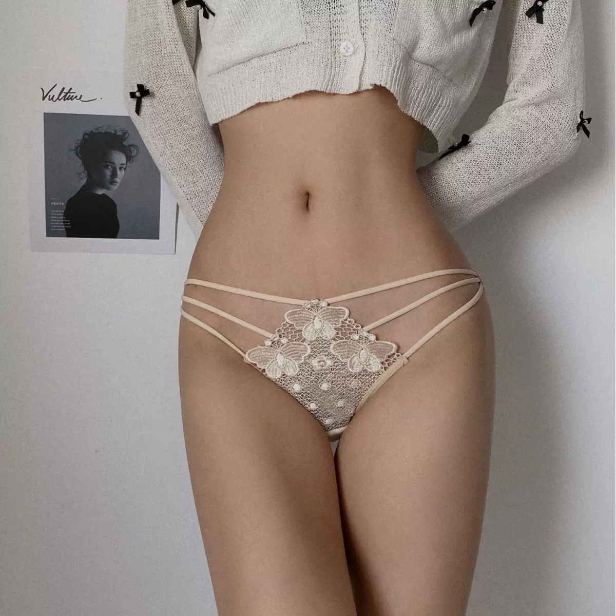 性感刺绣提花内裤女蝴蝶镂空情趣诱惑可爱低腰纯棉裆三角女士内裤